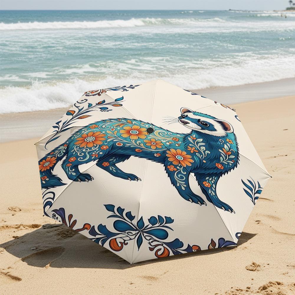 1 PC Automatic Folding Umbrella-Khokhloma Pattern, Portable & Foldable Design with 8 Ribs, Christmas Birthday Gifts