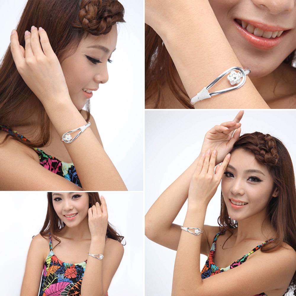 Minimalist Women's 925 Sterling Silver Bracelet Rose Bangle Bracelet Christmas Gift Jewelry