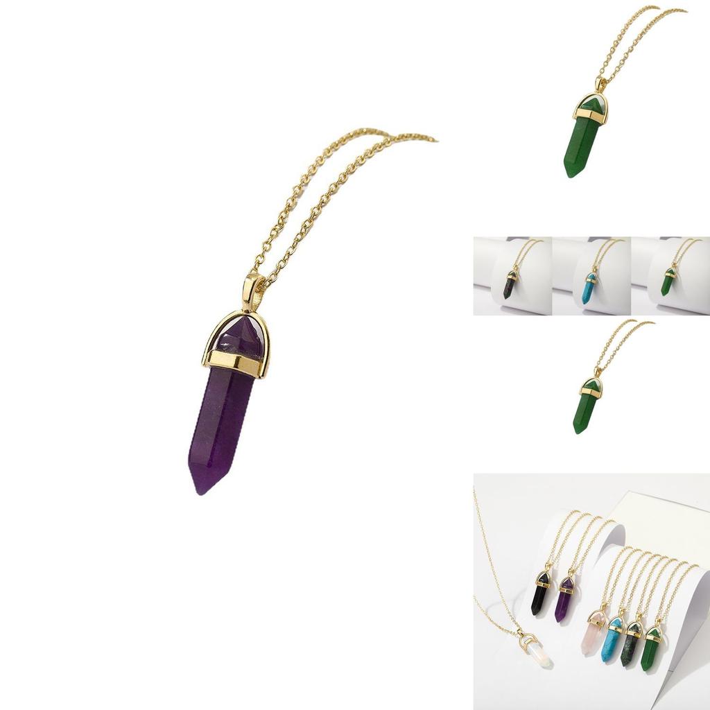 Elegant Geometric Alloy Pendant Necklace With Colorful Natural Stones For All Occasions