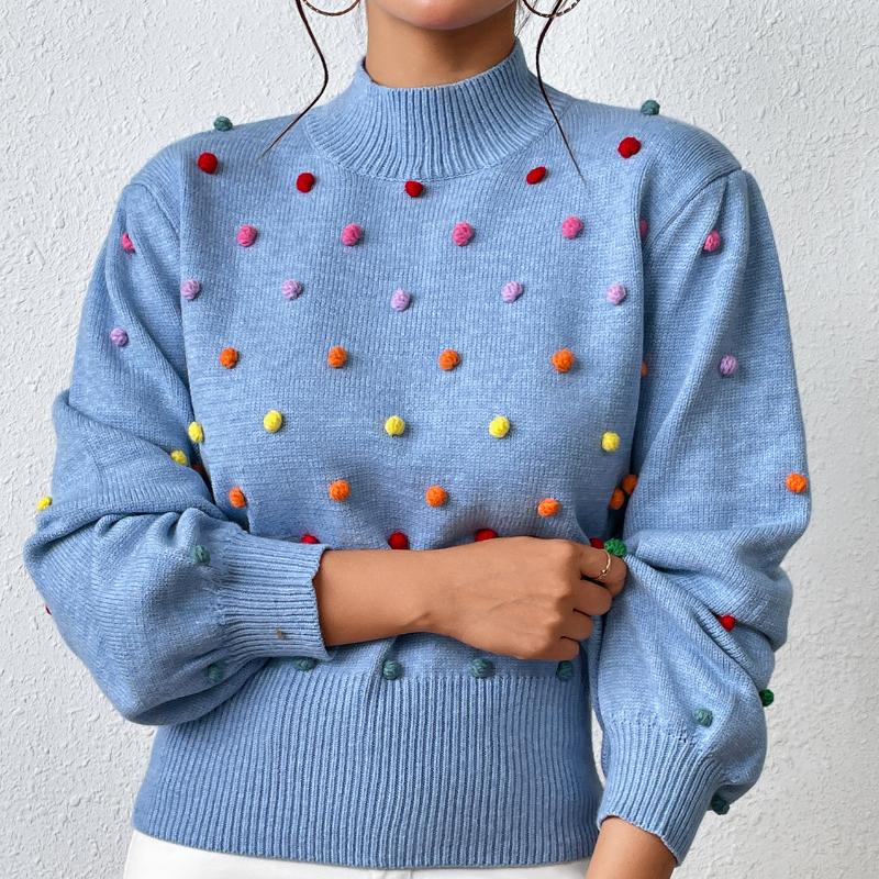Модный женский свитер IHUASU с цветными нитяными шариками S синий