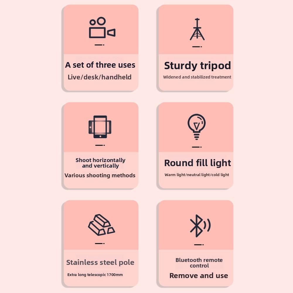 1.7m Telescopic Selfie Stick With LED Lamp Selfie Stick Stand Bluetooth Selfie Stick  Travel