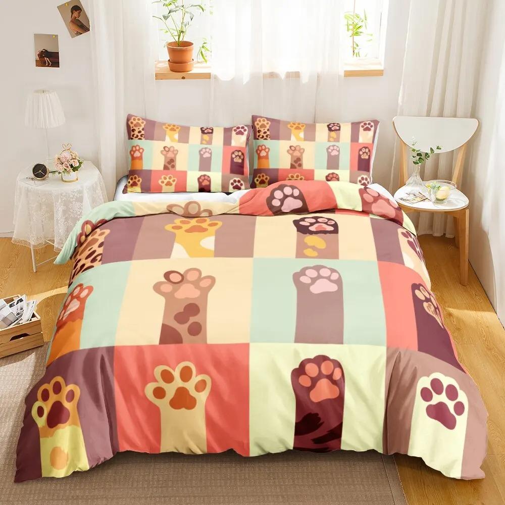 Cat Cartoon Cute Kitten Bedding Set Boys Girls Twin Queen Size Duvet Cover Pillowcase Bed Kids Adult Fashion Home Textileextile