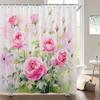 1 pack of print shower curtains Watercolor flowers, plants and butterflies bathroom curtain with hooks home decoration curtain
