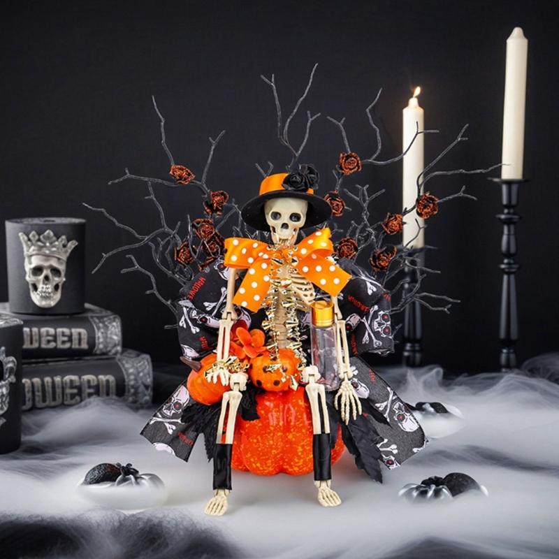 Halloween Pumpkin Skeleton Decorations Artificial Fake Flower with Deadwoods Table Centerpieces Home Decorations Gift