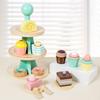 Children's Play House, Three-tier Dessert Rack, Cake Tower, Simulated Kitchen Tableware, Cutting Scene, Afternoon Tea, Wooden Toys