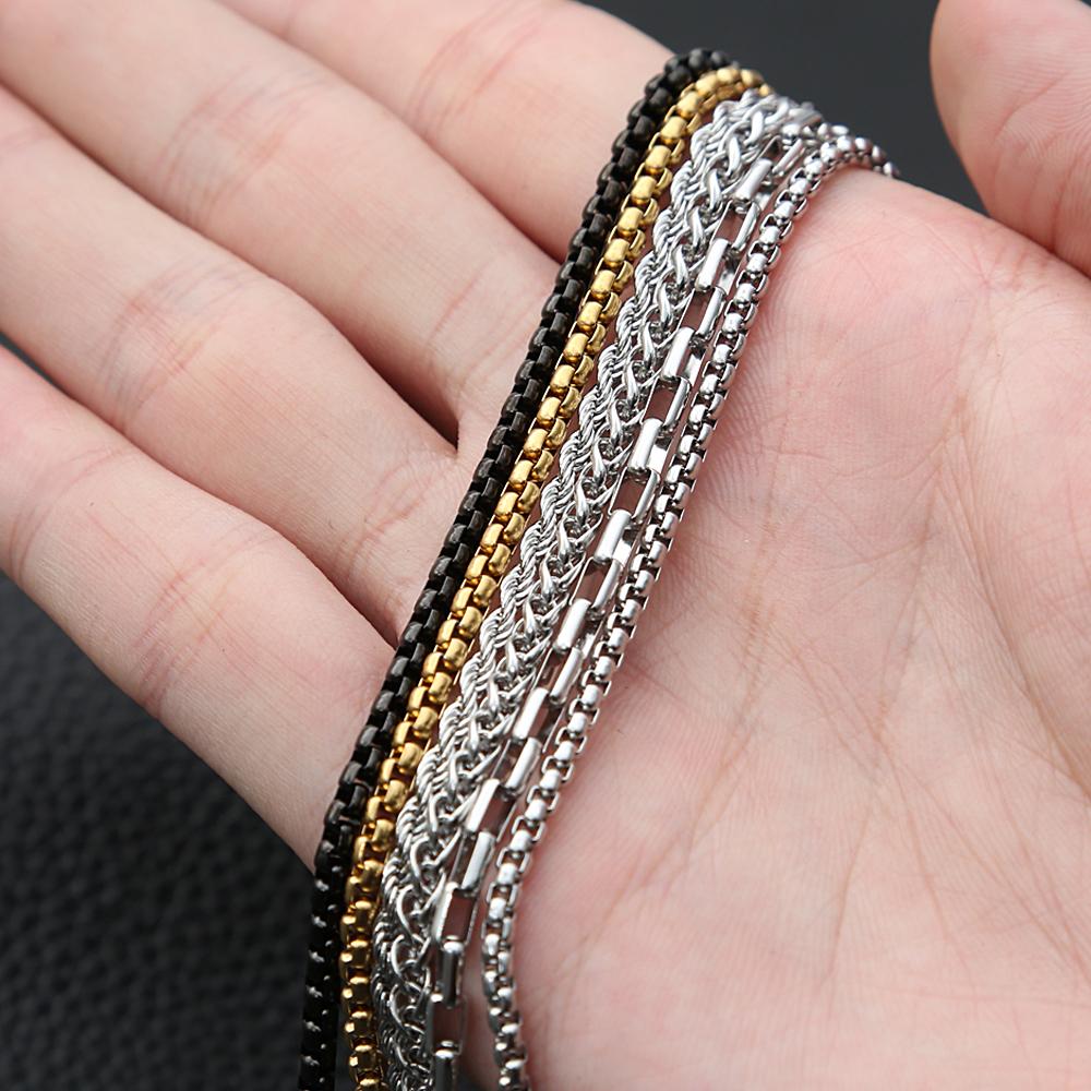 3mm Rolo Link Chain 316L Stainless Steel Necklace Gold/Steel Color 60CM Long Chain Lobster Clasp Necklace For Men Women Gifts