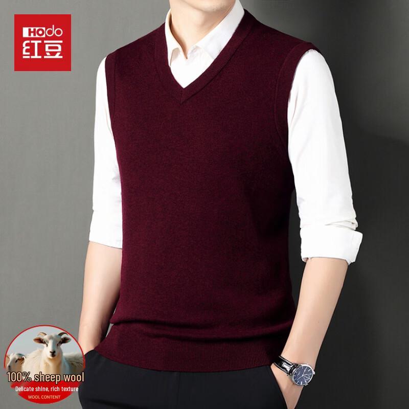 Hongdou Men's 100% Wool V-Neck Sleeveless Sweater Vest