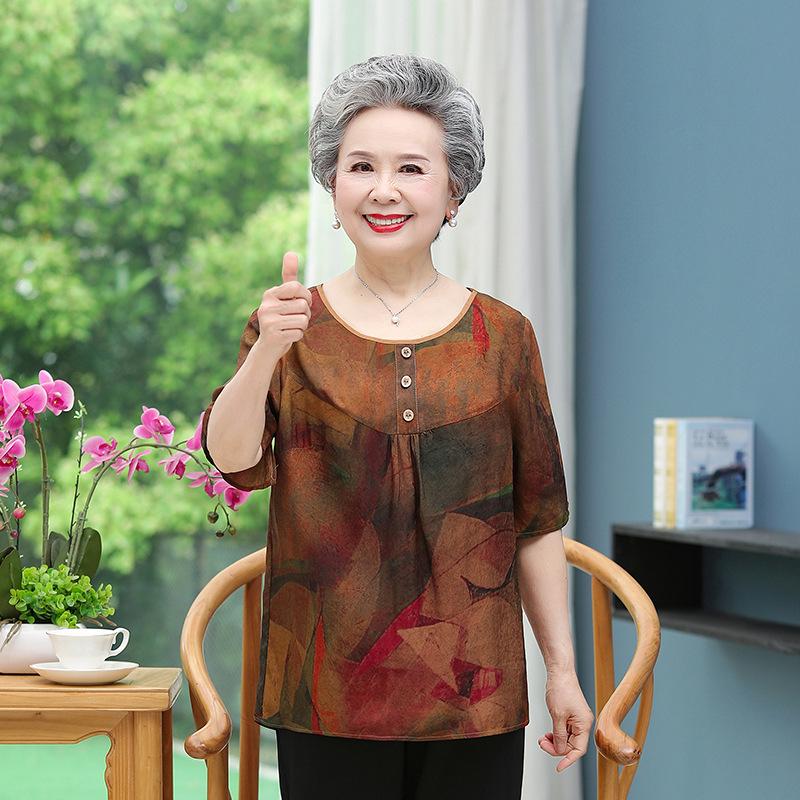

Women s Summer Loose-Fit Mulberry Silk Top - Large Size Imitation Xiangyunsha T-Shirt L (recommended for 40-50 kg)