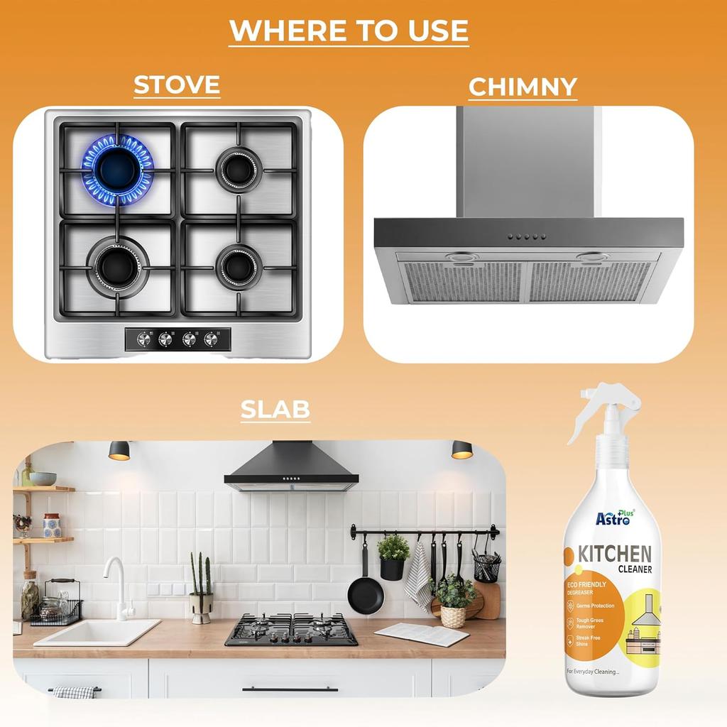 Astro Plus Kitchen Cleaner Spray For Stubborn Oil And Grease Removal On Stoves And Chimneys Powerful Surface Hygiene Care