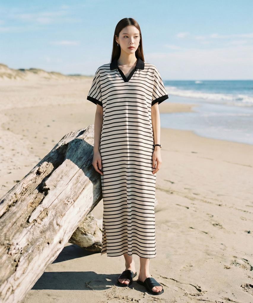 Metapeo Cozy Striped Dress Oatmeal