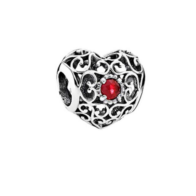 New 12 Month Birthday Stone Heart Openwork Charm Diy Fine Beads Fit Original Charms Silver 925 Bracelet Jewelry F357