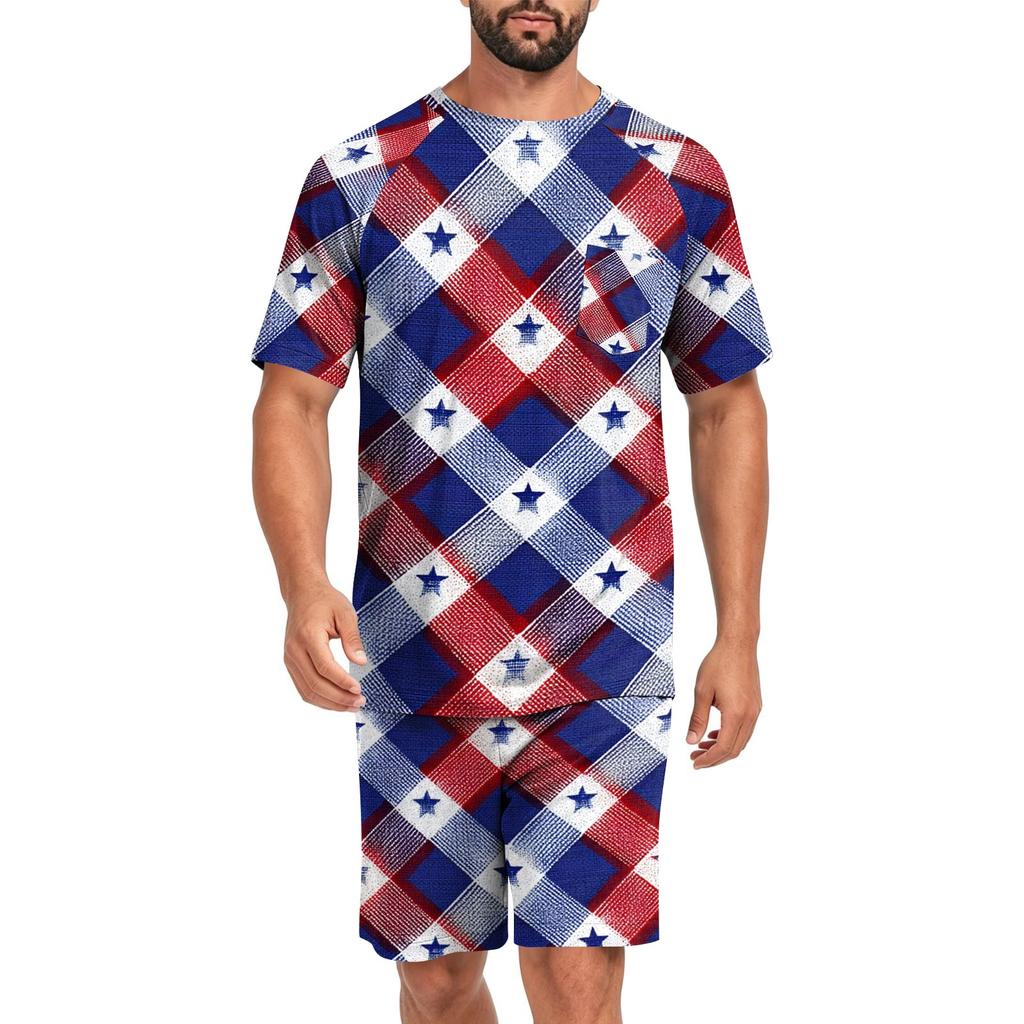 Conjunto de Pijama de Verano para Hombre Top de Manga Corta y Pantalones Cortos Tejido Suave Cómodo Transpirable Ligero Ropa de Casa Conjunto de Pijama