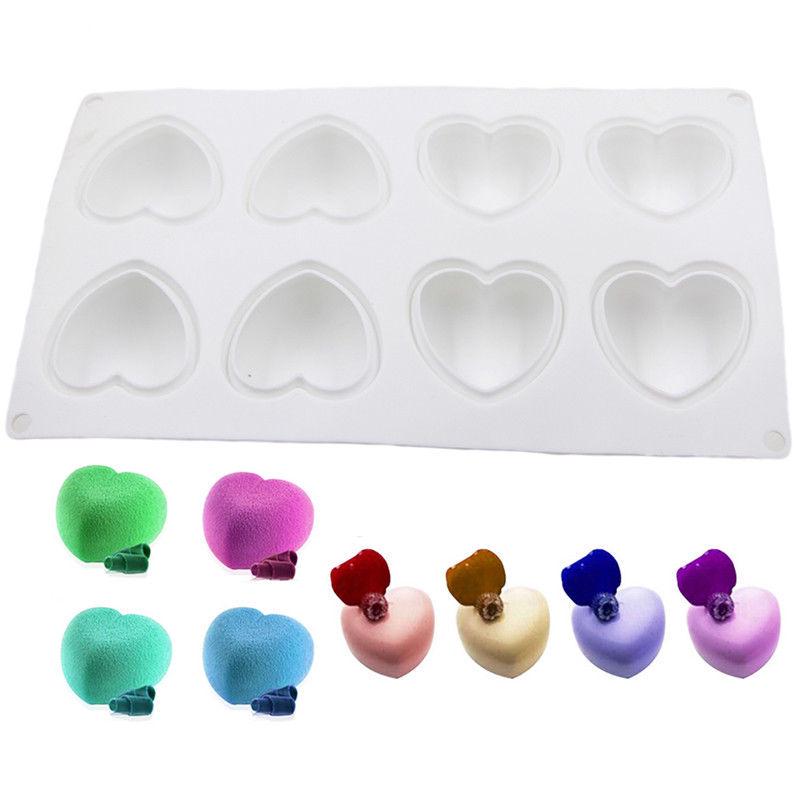 8 Heart Shaped Chocolate Ice Jelly Silicone Mould Mold Tray Cake Pastry Fondant