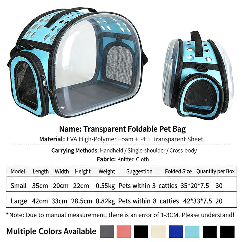 Foldable Transparent Pet Crossbody Bag, Breathable Large Capacity Cat Carrier, Portable Outdoor Travel Backpack for Cats Dogs