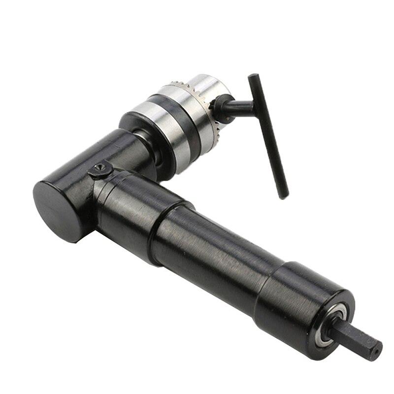 Outil d'angle droit noir à 90 degrés pour perceuse électrique, outil d'angle, outil de tournage en alliage d'aluminium, adaptateur de mandrin en fer, outil de perçage pour espaces étroits