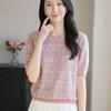 Navava Women Retro Pattern Ice Cool Round Neck Short Sleeve Knit Tee Nk3720