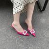 Fashion Eilyken 2025 New Autumn Metal Decoration Crystal Silk Slippers Women  Pointed Toe Stripper High Heels 6CM Party Prom Lady Shoes