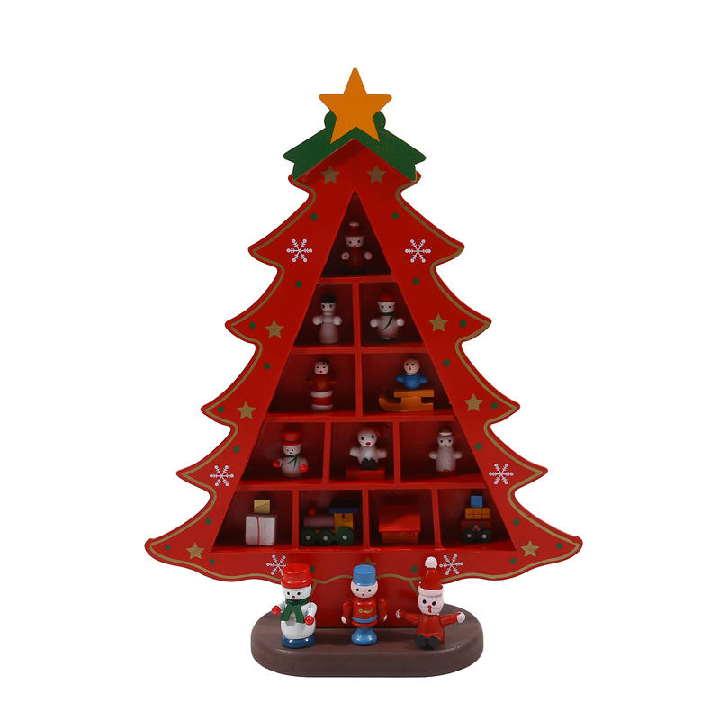 Vintage Wooden Christmas Tree Ornament Desktop Diy Mini Pine Tree with Mini Ornament for Xams Home Decor