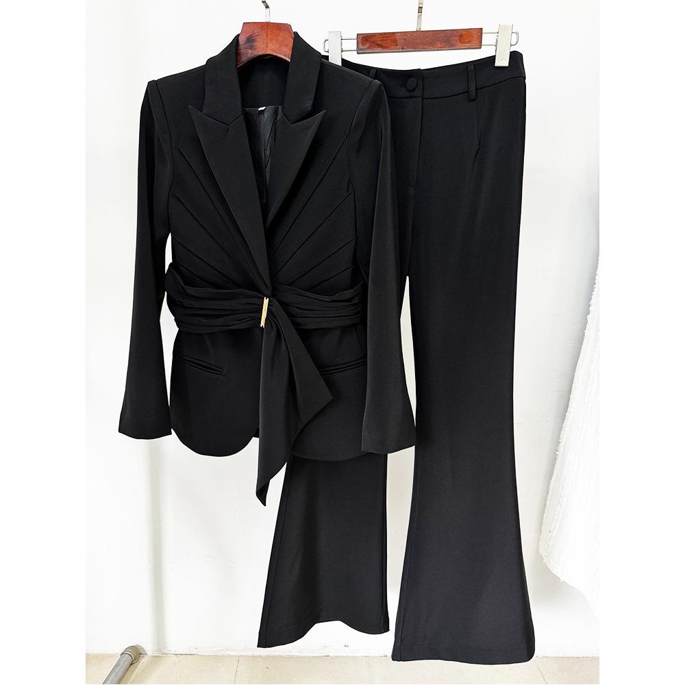 Elegant Irregular Belt Slim Fit Suit & Trousers Set - High Street Spring 2026 XXL чёрный