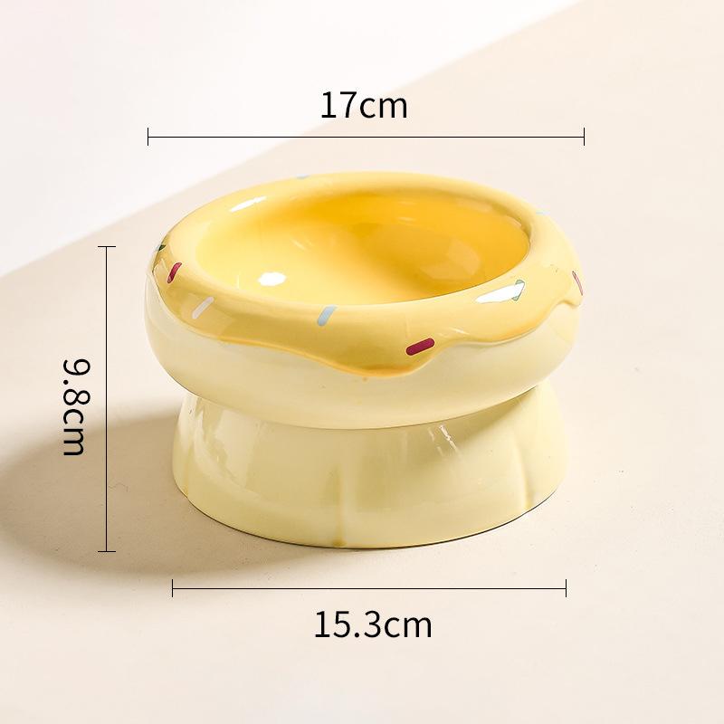 2 in 1 Cat Ceramic Bowl Double Layer Small Dogs Food Water Feeders Pet Non-slip Drink Eat Supplies Doughnut Shape Microwave Safe