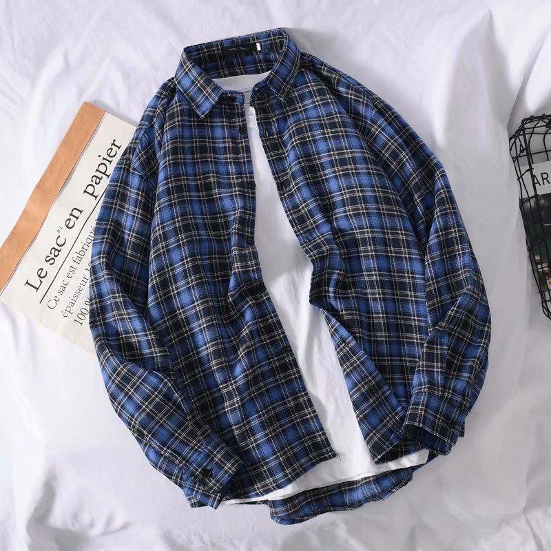 Men's Long-Sleeve Plaid Shirt - Trendy Hong Kong & Korean Style, Lightweight, Casual, Versatile Jacket for Spring & Autumn