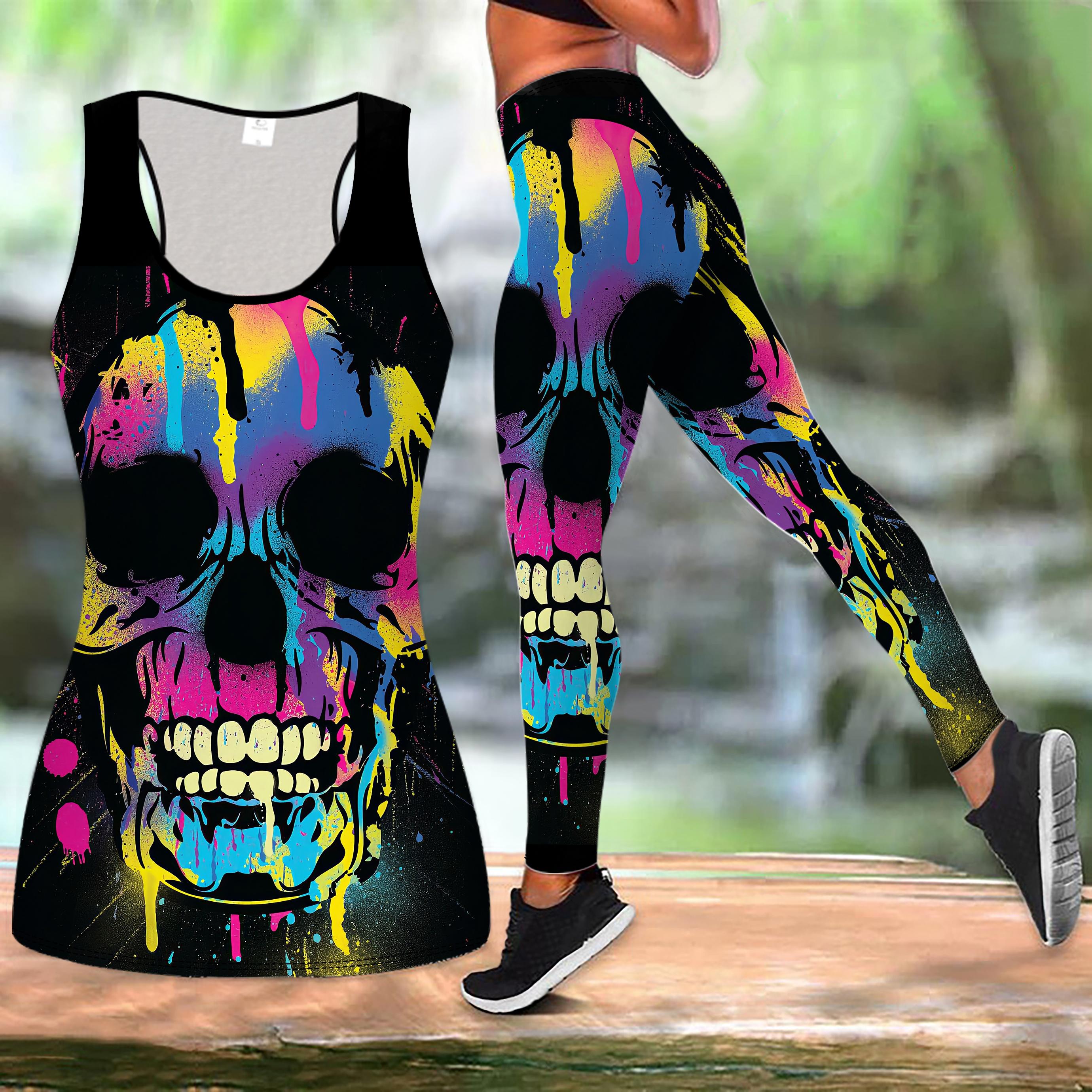 

Halloween Print Yoga Outfit for Women Fashion Workout Leggings Fitness Sports Casual Yoga Set Sports Suit XXL чорний