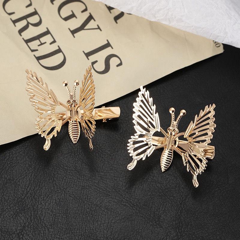 Metal Moving Butterfly Hair Clip Women Colored Rhinestones Duckbill Clip Sweet Hair Accessories