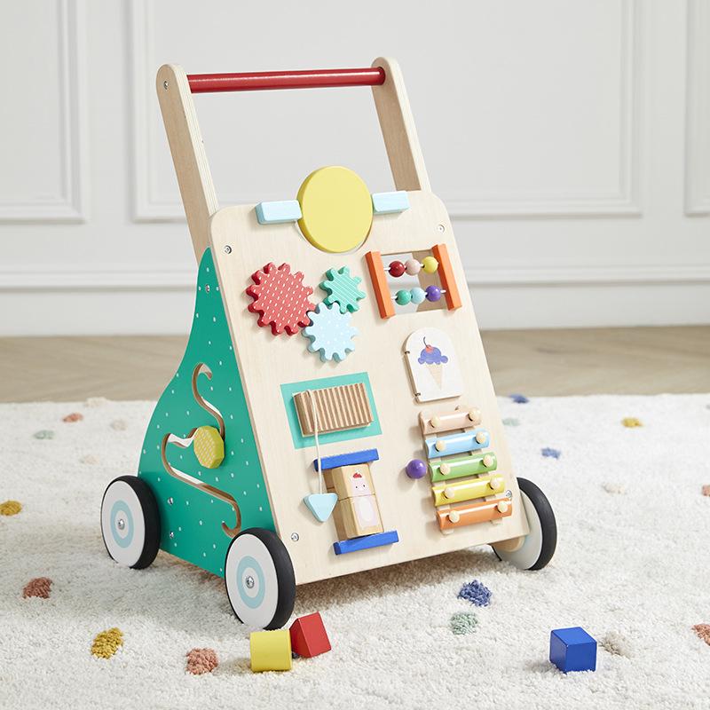 Asweets Multi-Functional Wooden Baby Walker & Educational Toy with Shape Blocks