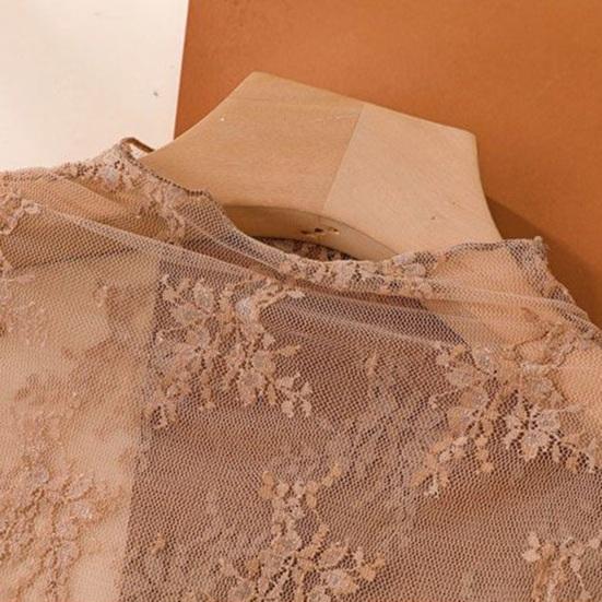 Damen-Unterhemd mit halbhohem Kragen, langen Ärmeln, transparentem Lochmuster-Mesh-Unterhemd, durchsichtigem Pullover-Top für den Alltag