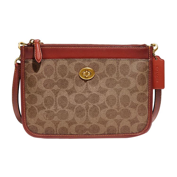 

Новая сумка кроссбоди COACH Turnlock из канвы с кожей, с трубами, женская, коричнево-красная C6661-B4NQ4 23.1*4.1*16.5CM