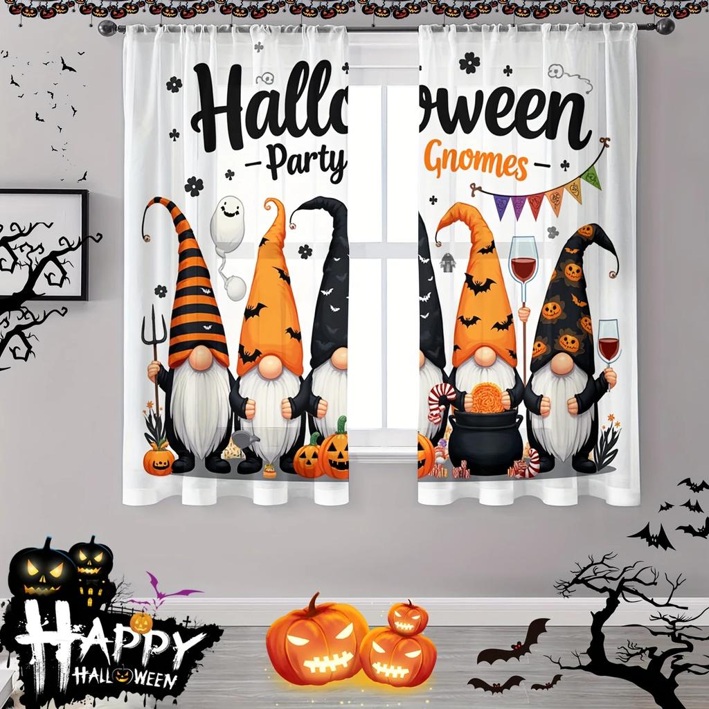 Halloween Party Dwarf Printed Curtains Pole Bag Home Decoration Room Curtain Set Of 2 Made Polyester Washable