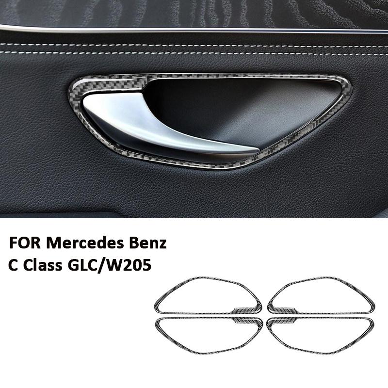 Carbon Fiber Car Door Inner Pull Handle Panel Frame Decoration Interior Sticker For Mercedes Benz 2016- C Class GLC W205
