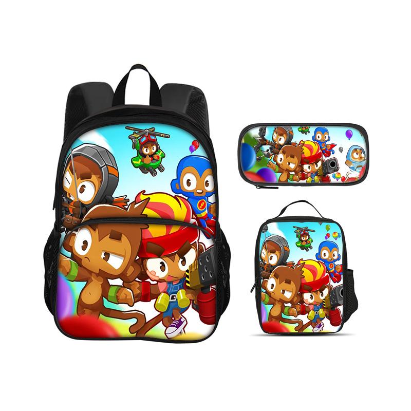 Bloons TD 6 round front pocket backpack pencil case ice pack 3Pcs Set game printing kindergarten primary school boys and girls