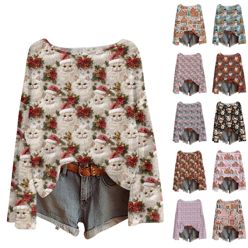 Julegensere for kvinner Strikkegenser Søt skjorte Høst Rund hals Genser Topper