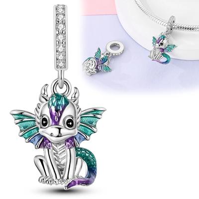Charm Copper Plated Dreamy And Cute Fire Dragon Pendant Fits Genuine Bracelets Bead Women Jewelry Crafting Gift