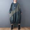 Women's Contrast Patchwork Denim Dress - Plus Size, Frayed, Loose, Mid-Length Skirt for Spring/Autumn