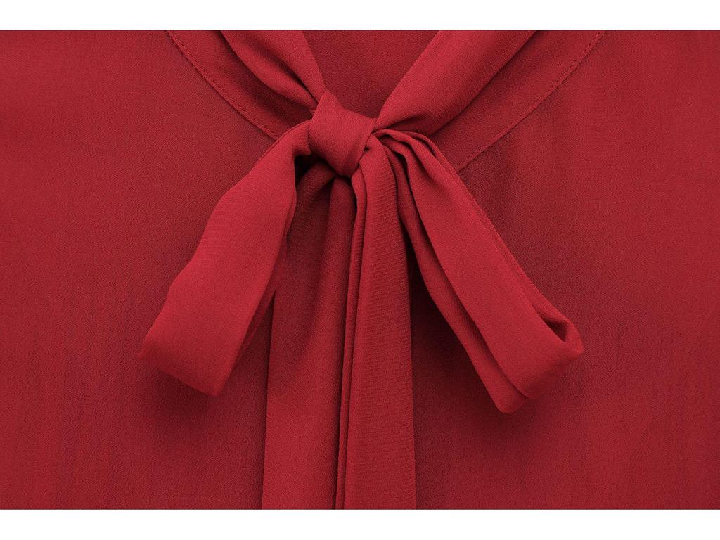 European & American Style Women's Red Bow Long Sleeve Stand Collar Shirt