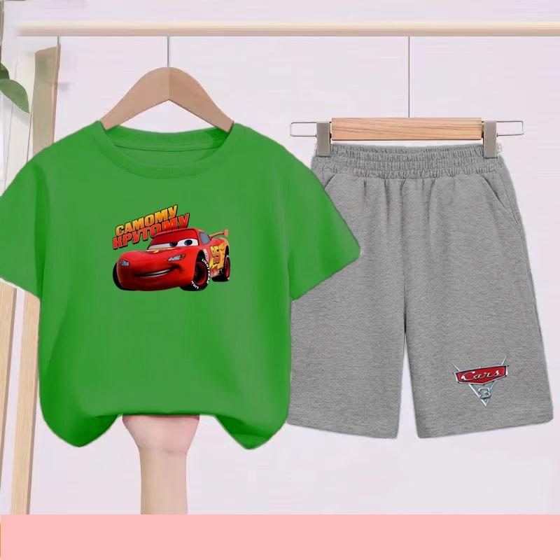 Children Aged 3 to 14 Summer Fashion T-shirt set Children Disney Car Print T-shirt + shorts Girl Boy Casual Tops Toddler Clothes