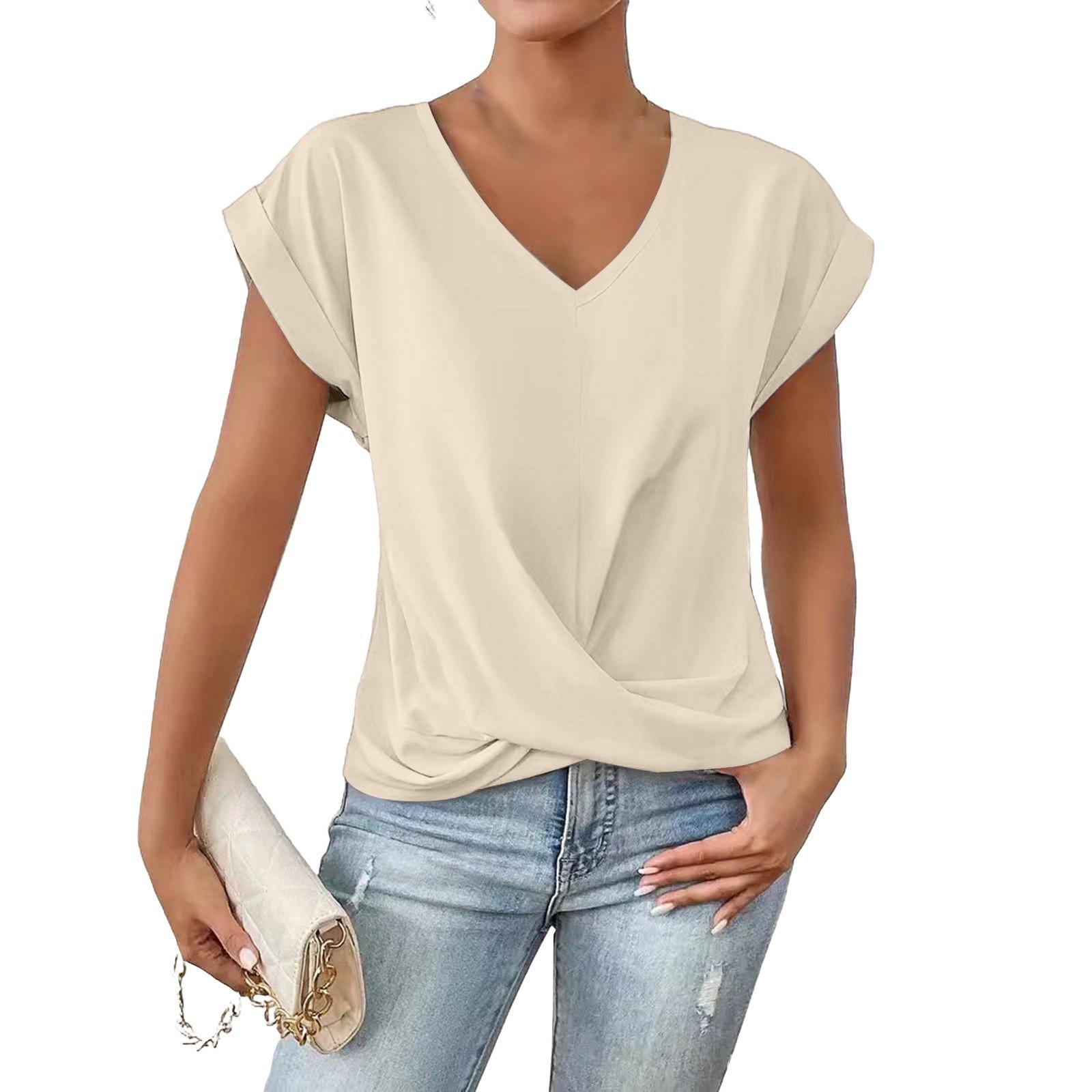 

Модные топы, однотонная футболка с V-образным вырезом, элегантная, с коротким рукавом M