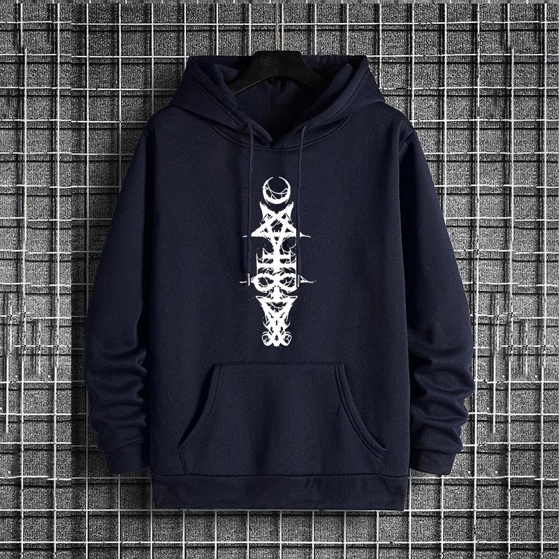 Male Trendy Casual Autumn Winter High Quality Pullover Satan Print Streetwear Hoodies for Men Hip Hop Fashion Hooded Sweatshirts