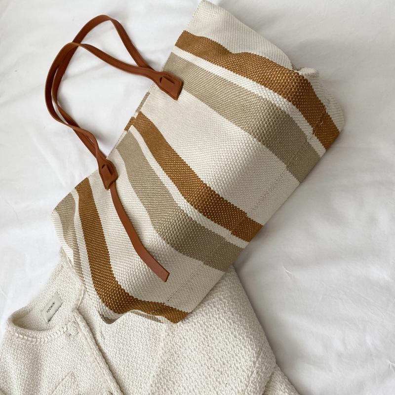 Korean Style Women's Large Capacity Vertical Stripe Shoulder Tote - 2021 Fashion Handbag