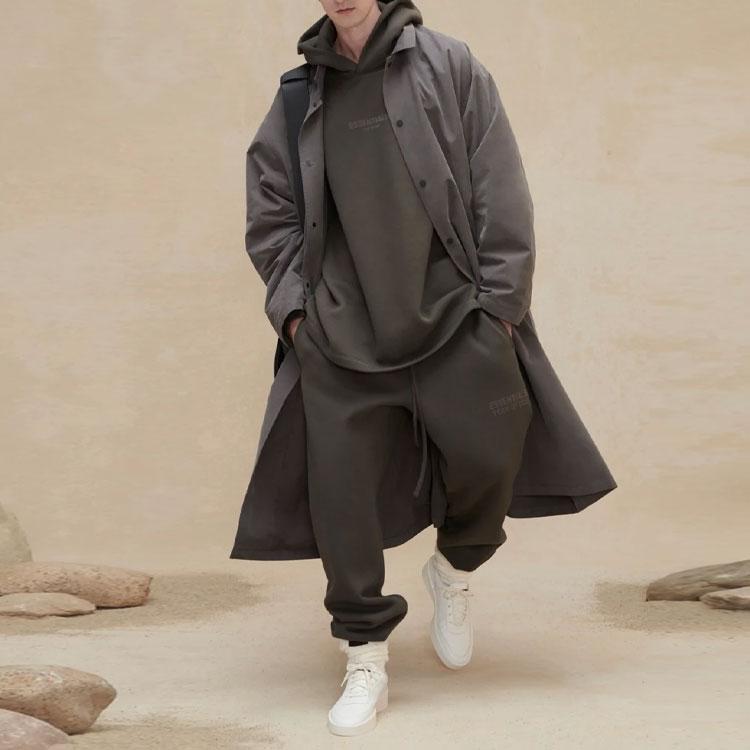 Fear of God Essentials FW22 Relaxed Hoodie With Letter Print Unisex Tops Off-Black Heather-Grey FOG-FW22-722