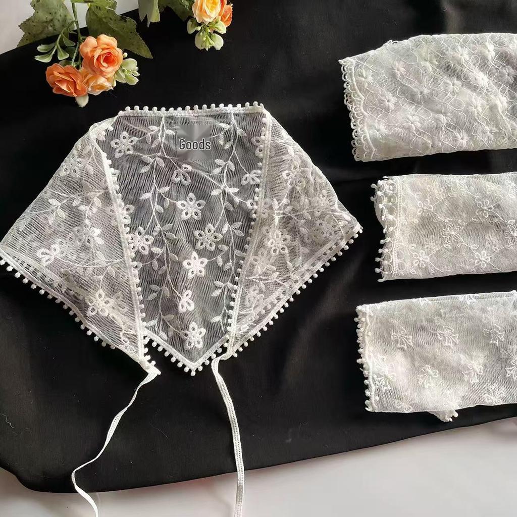 Pastoral French Lace Triangle Headscarf & Waistband Accessory - Women's Retro Sun Protection Silk Scarf