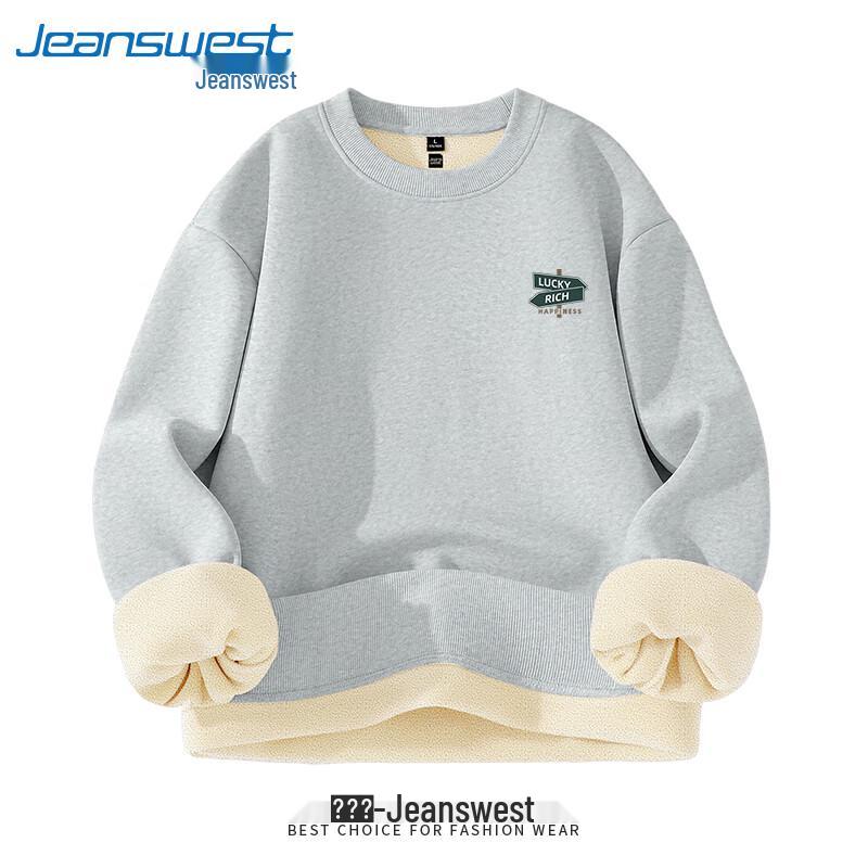 Jeanswest Men's Plush Letter Print Round Neck Sweatshirt