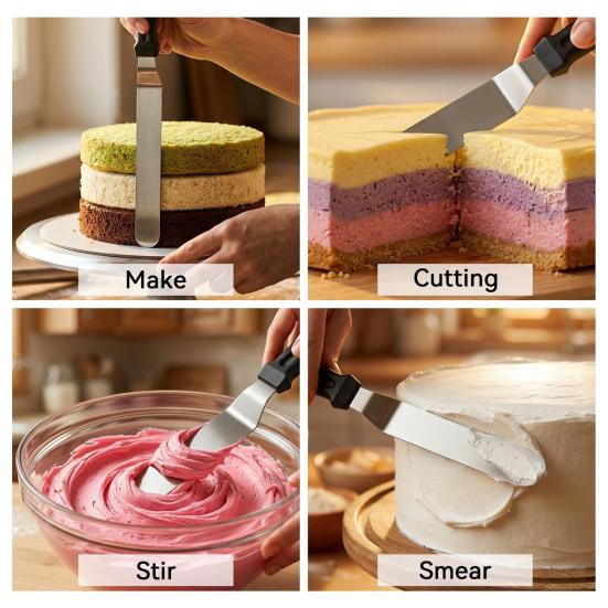 3Pcs/Set Cream Spatula, 6/8/10 Inch Stainless Steel Blades Offset Spatula, Ergonomic Non-Slip Handle Cake Spatula for Cake Decorating, Baking & Pastry