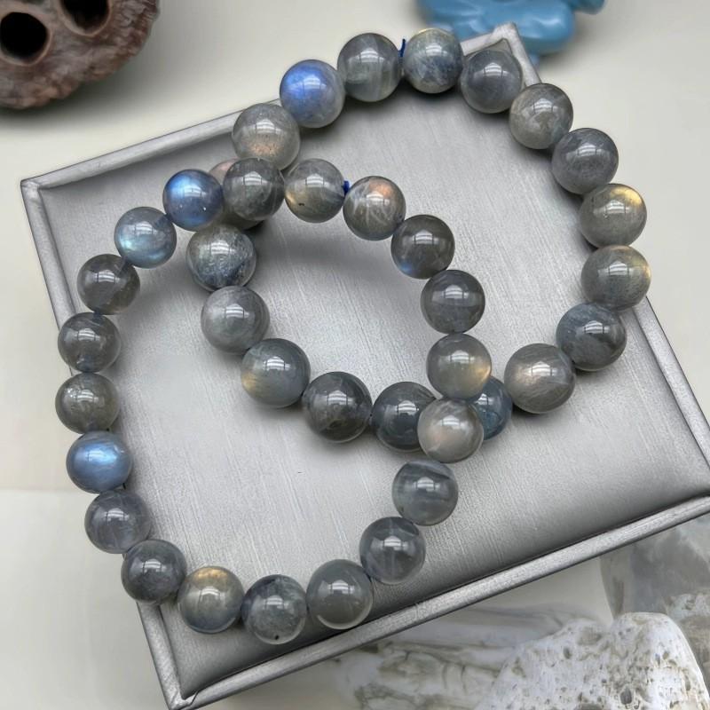 Natural Gray Moonstone Bracelet Round Beads 5-15mm Polished Labradorescence Glow Gemstone Women Men