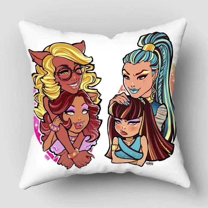 Monster High Pillow Cover Bedroom Home Office Decorative Pillowcase Square Zipper Pillow Cases Satin Fabric 10.16WJY