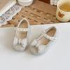 Girls' Crystal Princess Shoes2026Summer new style pearl and rhinestone bow children's leather shoes, solid color performance shoes