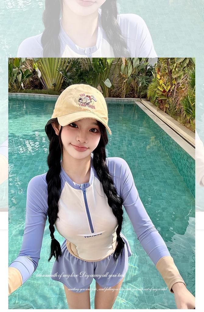 Women's Long Sleeve Two-Piece Surfing Swimsuit: Conservative, Slimming, Quick-Dry, Sun Protection for Snorkeling, Rafting, Diving.