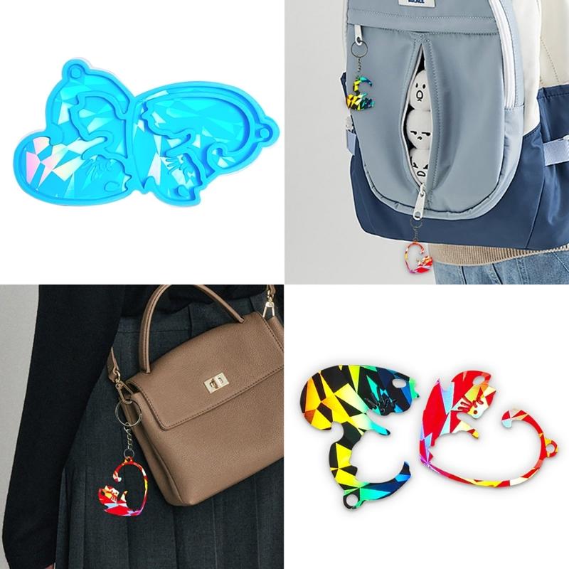 Cat Keychain Mold Handmade Keyring Charm Epoxy Resin Mold for Earring Pendant Bag Hangings Ornament Jewelry Making Tool